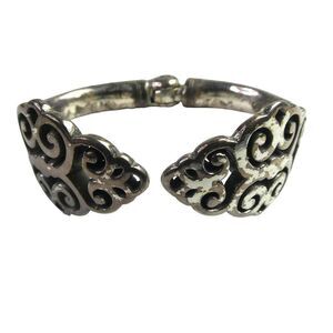 Brighton Hinged Cuff Bracelet Silver Tone Filigree Boho Chic Clamp Clamper